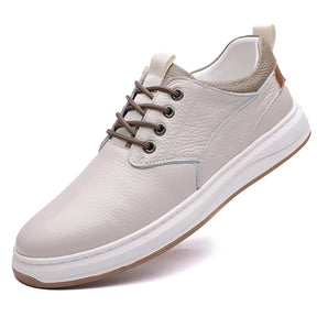 Grey Lace Up Splicing Four Season Sports Shoe Niche Design Special Promotion Men's Toe Layer Cowhide Skateboard Solid Color Shoe